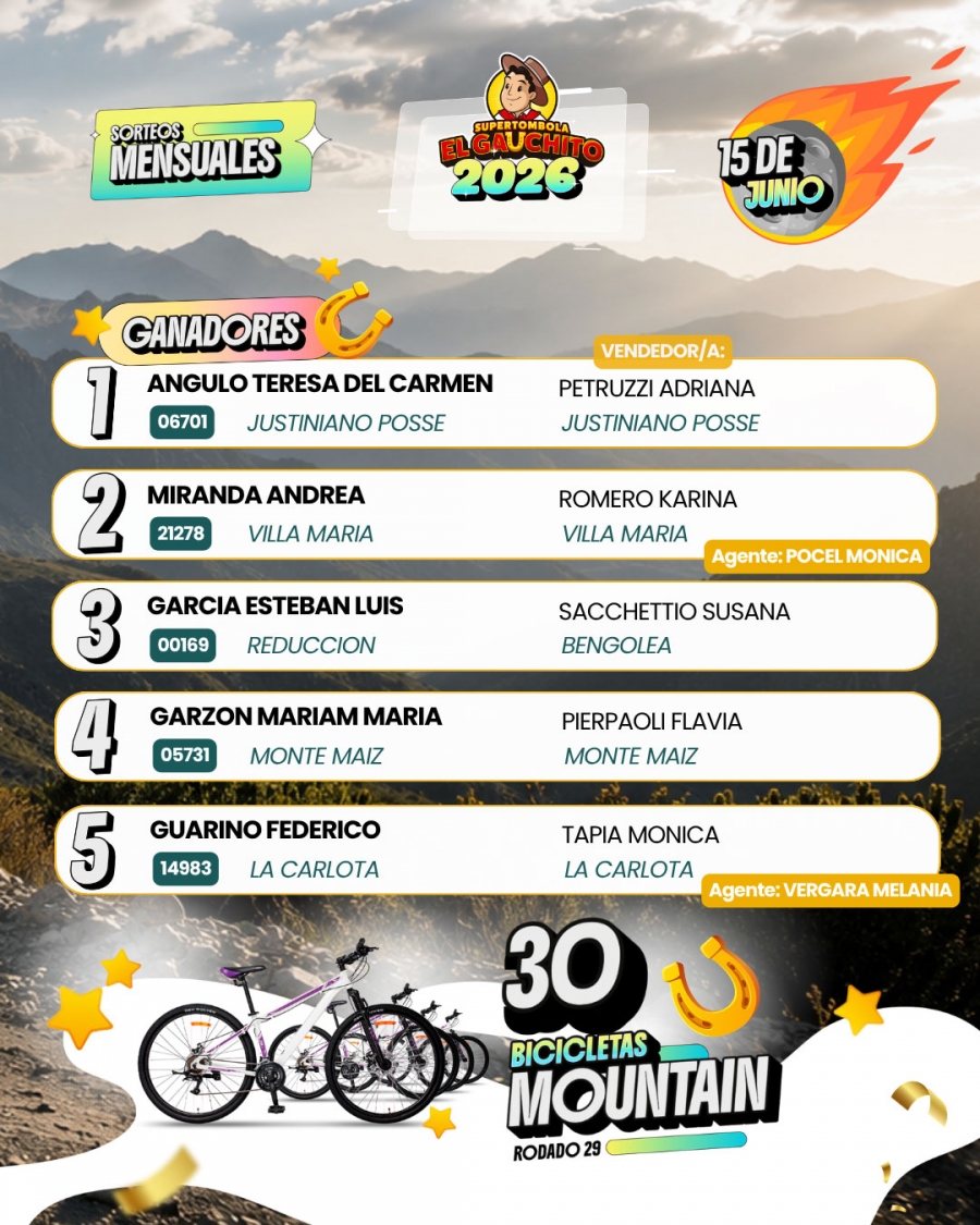 Ganadores El Gauchito  Motos y 30 Bicicletas Mountain