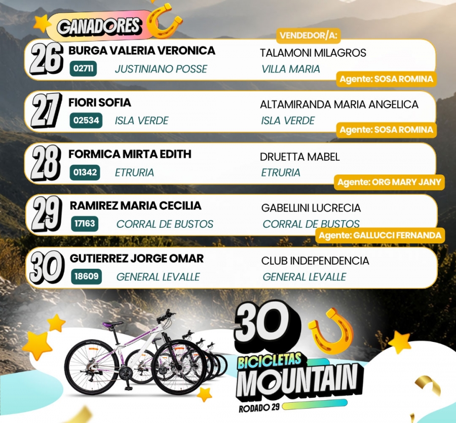 Ganadores El Gauchito  Motos y 30 Bicicletas Mountain